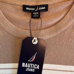 Nautica Tan and White Knit Top/lightweight sweater NEW medium